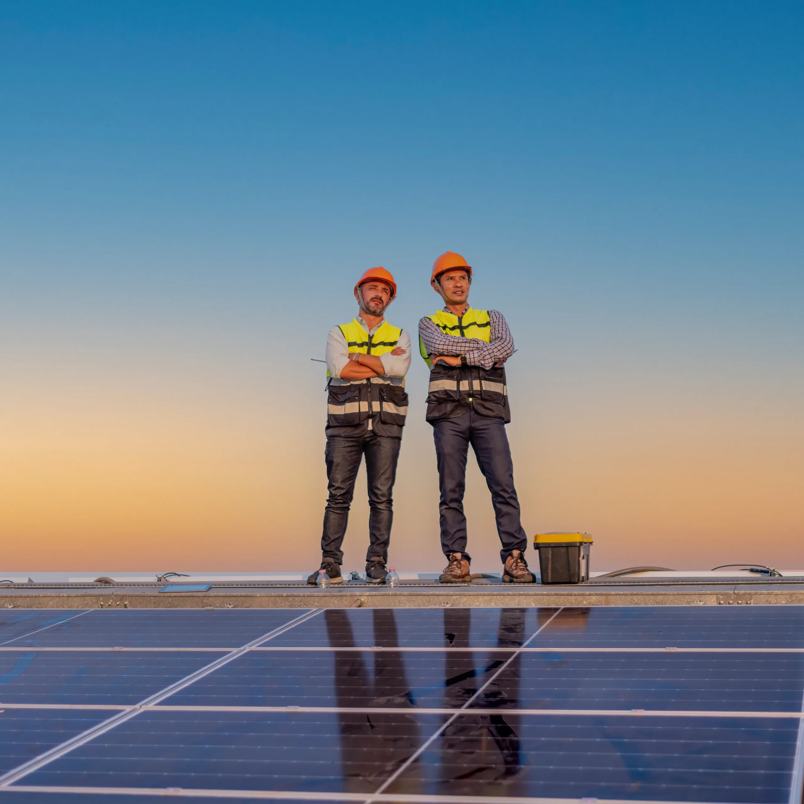techniciens pose panneaux solaires